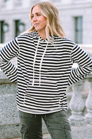 Stripe Kangaroo Pocket Drawstring Hoodie - SELFTRITSS