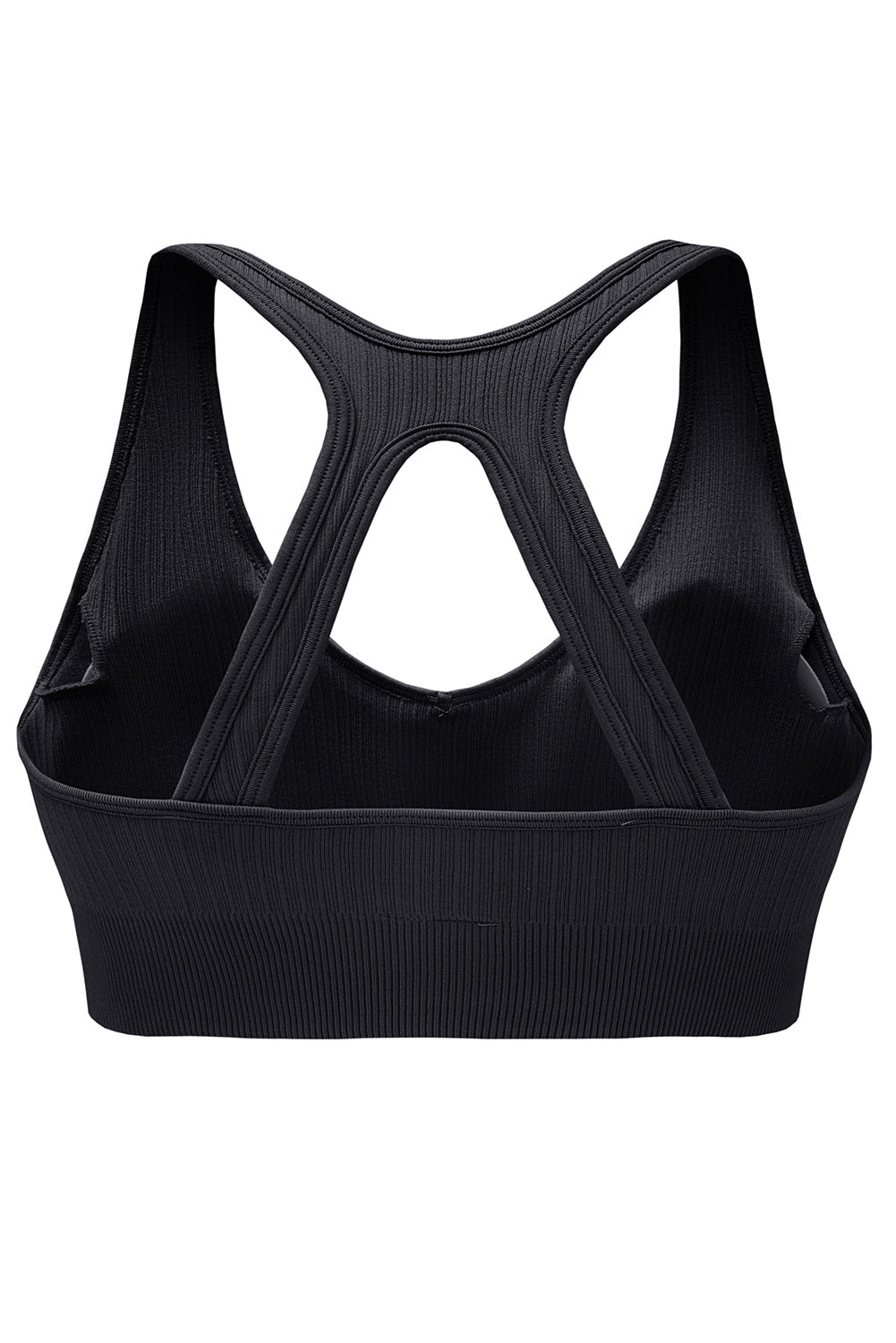 Black Ribbed Hollow-out Racerback Yoga Sports Bra - SELFTRITSS