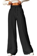 Black Terry Knit Drawstring Smocked Waist Wide Leg Sweatpants - SELFTRITSS
