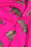 Strawberry Pink Cheetah Print Satin Shirt and Shorts Lounge Set - SELFTRITSS