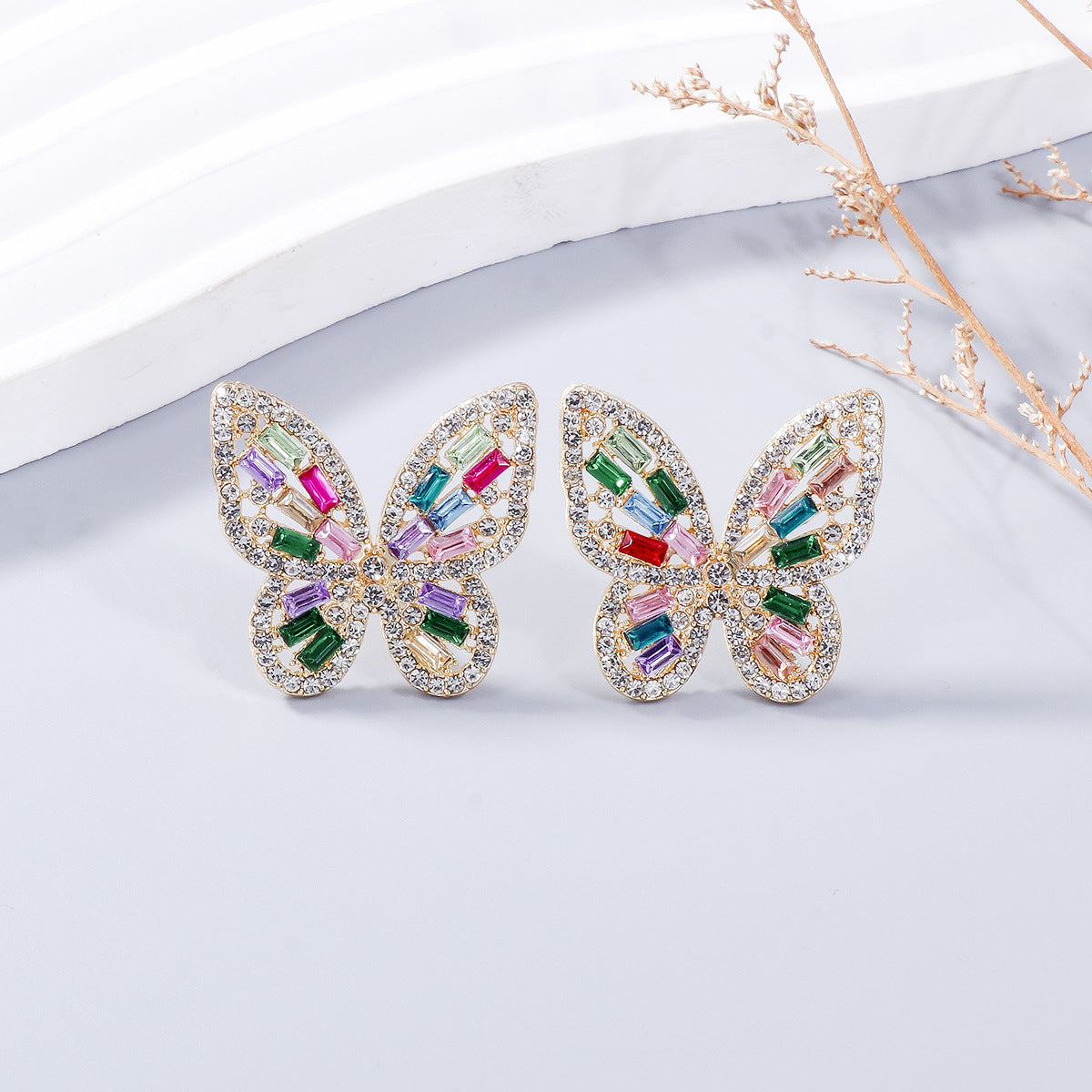 Alloy Inlaid Rhinestone Butterfly Earrings - SELFTRITSS