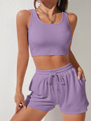 Scoop Neck Wide Strap Top and Drawstring Shorts Set - SELFTRITSS   