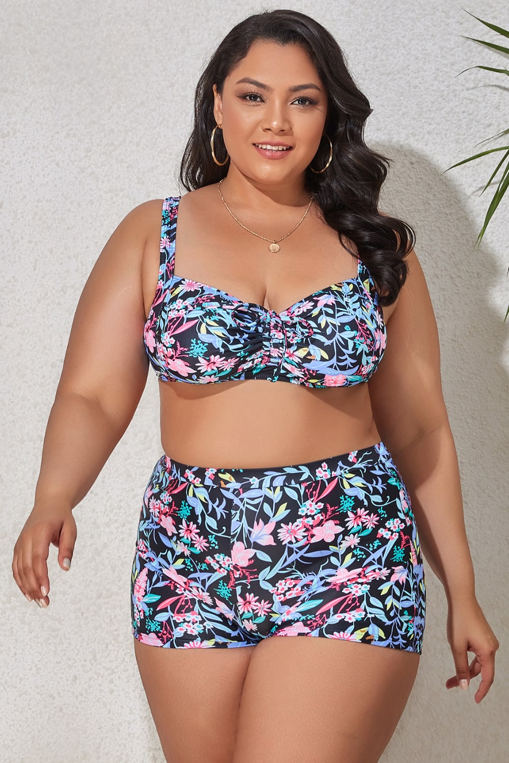 Plus Size Drawstring Detail Two-Piece Swimsuit - SELFTRITSS   