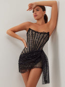 Rhinestone Waist Tube Top Dress - SELFTRITSS   