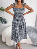 Frill Plaid Square Neck Midi Dress - SELFTRITSS   