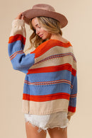 Baseball Multi Color Stripe Scoop Neck Sweater