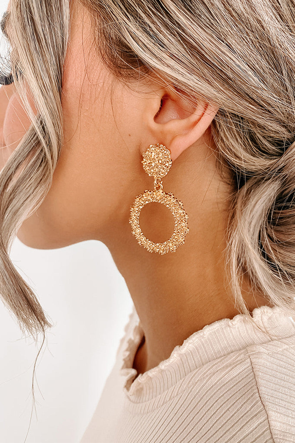 Gold Glittering Circle Dangle Earrings - SELFTRITSS   