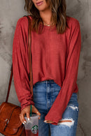 Red Solid Color Patchwork Long Sleeve Top - SELFTRITSS   