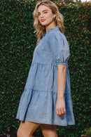 ODDI Washed Tiered Mini Denim Dress - SELFTRITSS   