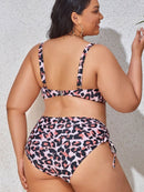 Plus Size Printed Drawstring Detail Bikini Set - SELFTRITSS   