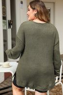 Moss Green Plus Size Textured Knit Long Sleeve Top - SELFTRITSS