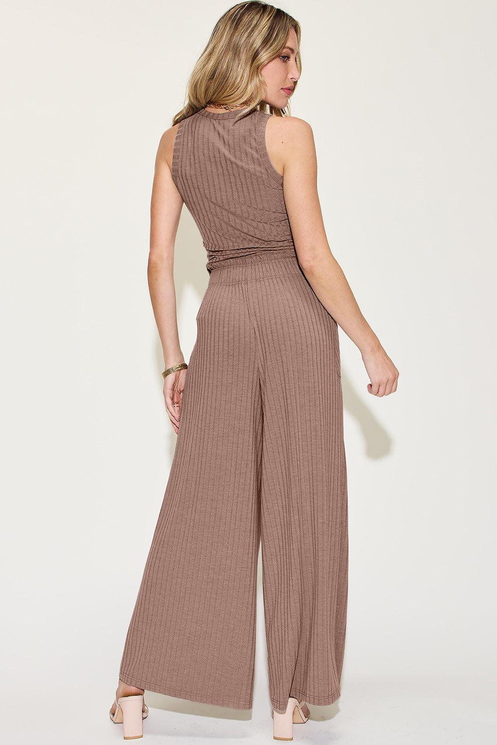 Basic Bae Full Size Ribbed Tank and Wide Leg Pants Set - SELFTRITSS