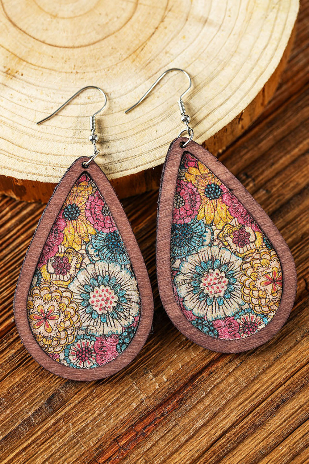 Multicolour Contrast Trim Floral Print Drop Earrings - SELFTRITSS