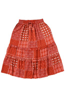 Fiery Red Bohemian Mix Print Long Flared Skirt - SELFTRITSS