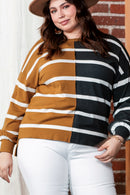 Plus Size Colorblock Striped Patchwork Loose Top - SELFTRITSS   