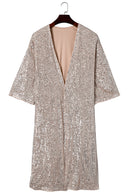 Apricot Sequin 3/4 Sleeve Open Front Duster Kimono - SELFTRITSS