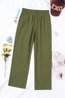 Green Drawstring Elastic Waist Pockets Long Straight Legs Pants - SELFTRITSS
