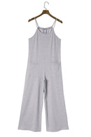 Gray Patch Pockets Spaghetti Strap Wide Leg Jumpsuit - SELFTRITSS   