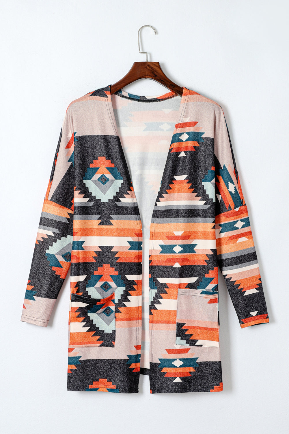 Orange Western Tribal Aztec Print Cardigan - SELFTRITSS   