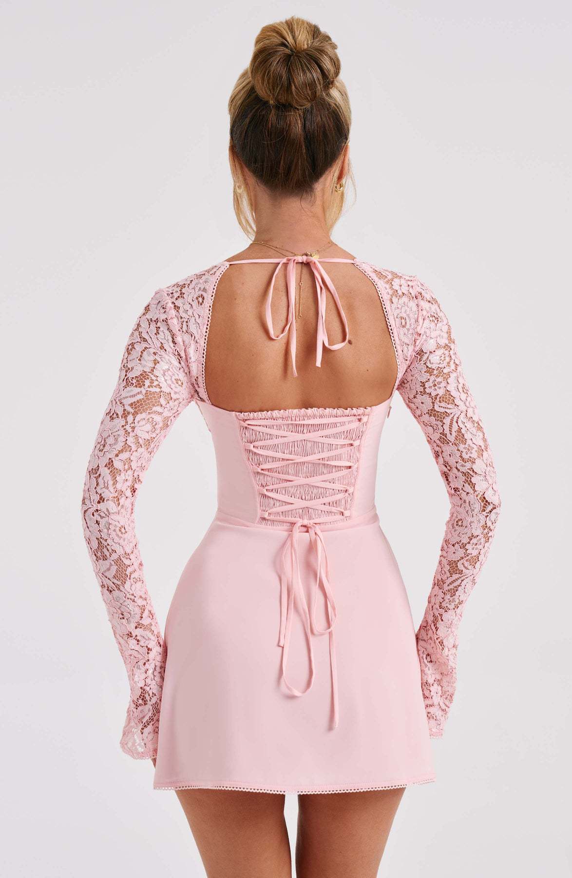 Long Sleeve Lace Up Backless Mini Dress