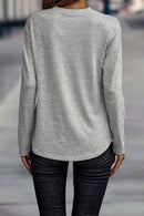 Gray Side Buttons Crew Neck Knit Top - SELFTRITSS