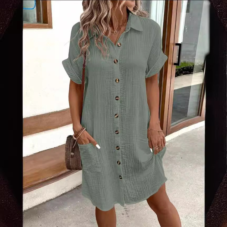 Summer Short Sleeve Shirt Loose Dress