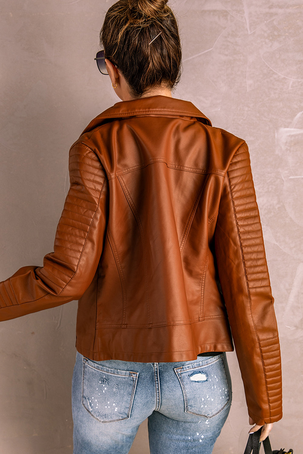 Ribbed Faux Leather Jacket - SELFTRITSS