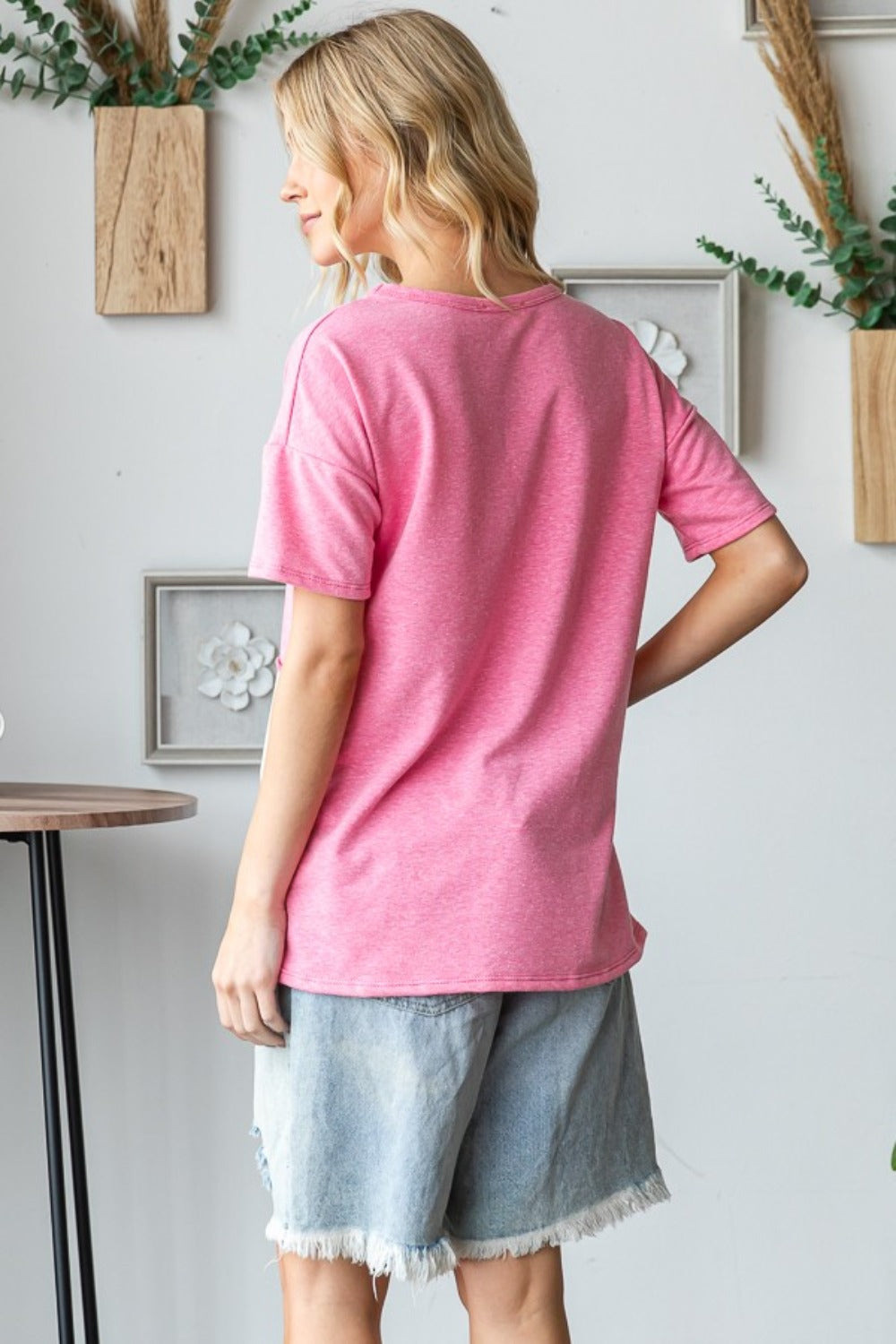 Full Size Color Block Exposed Seam T-Shirt