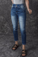 Blue Vintage Washed Two-button High Waist Skinny Jeans - SELFTRITSS