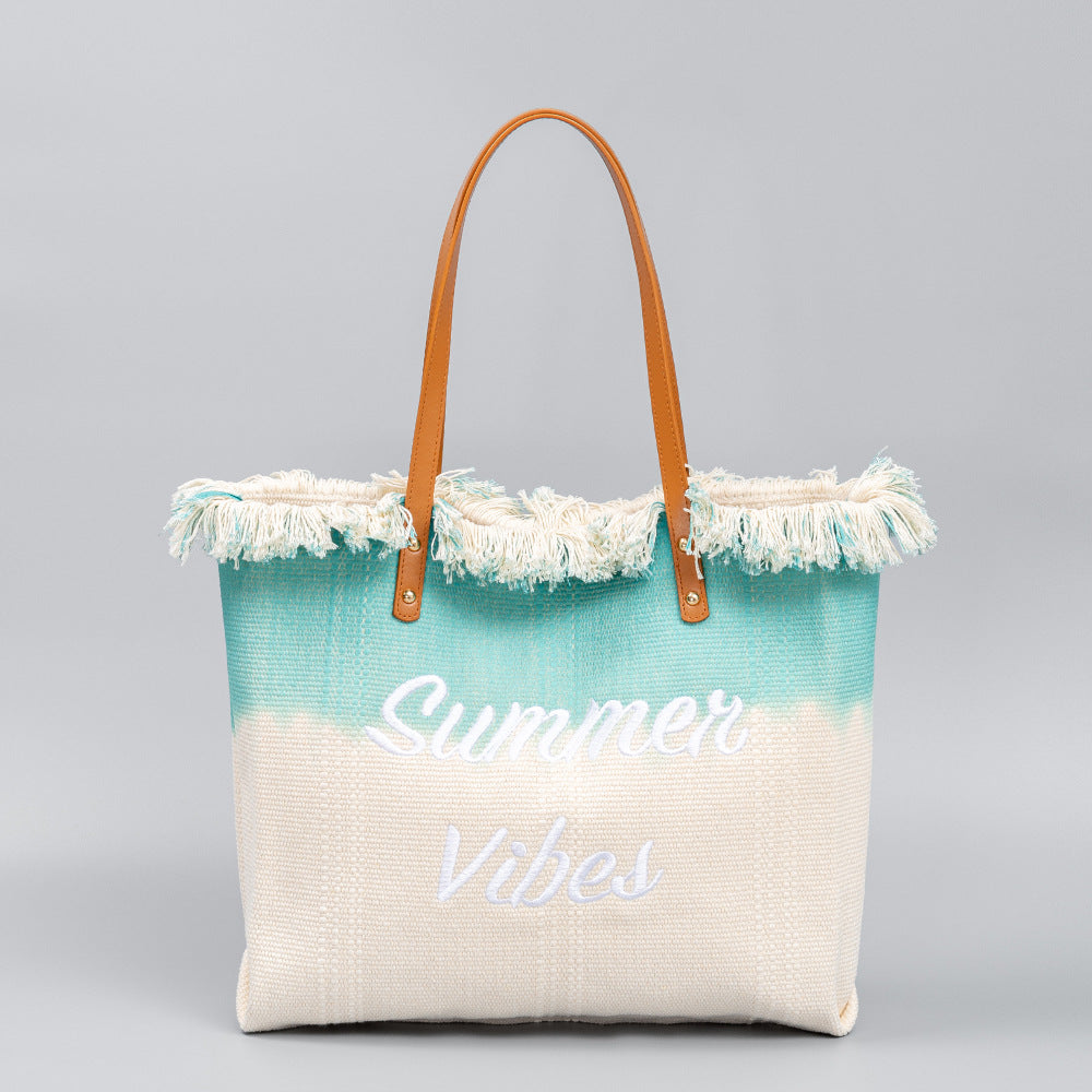 Embroidered Tote Tassel Canvas Beach Bag