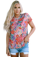 Fiery Red Short Sleeve Slim Fit Floral T Shirt - SELFTRITSS