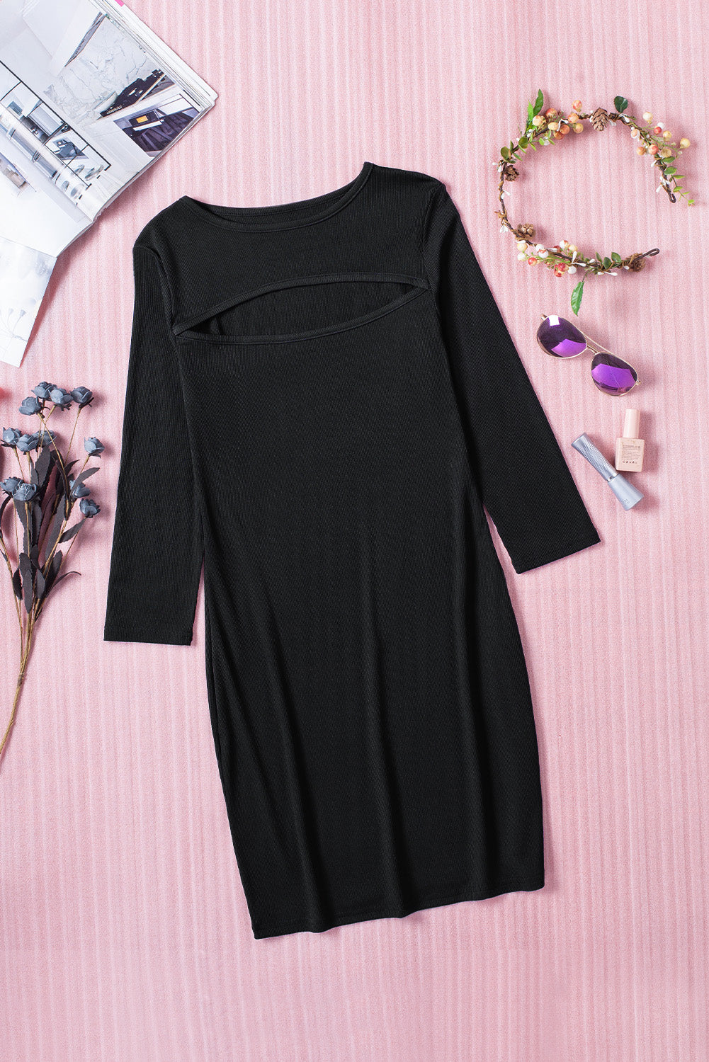 Black Cut-out Long Sleeve Bodycon Mini Dress - SELFTRITSS
