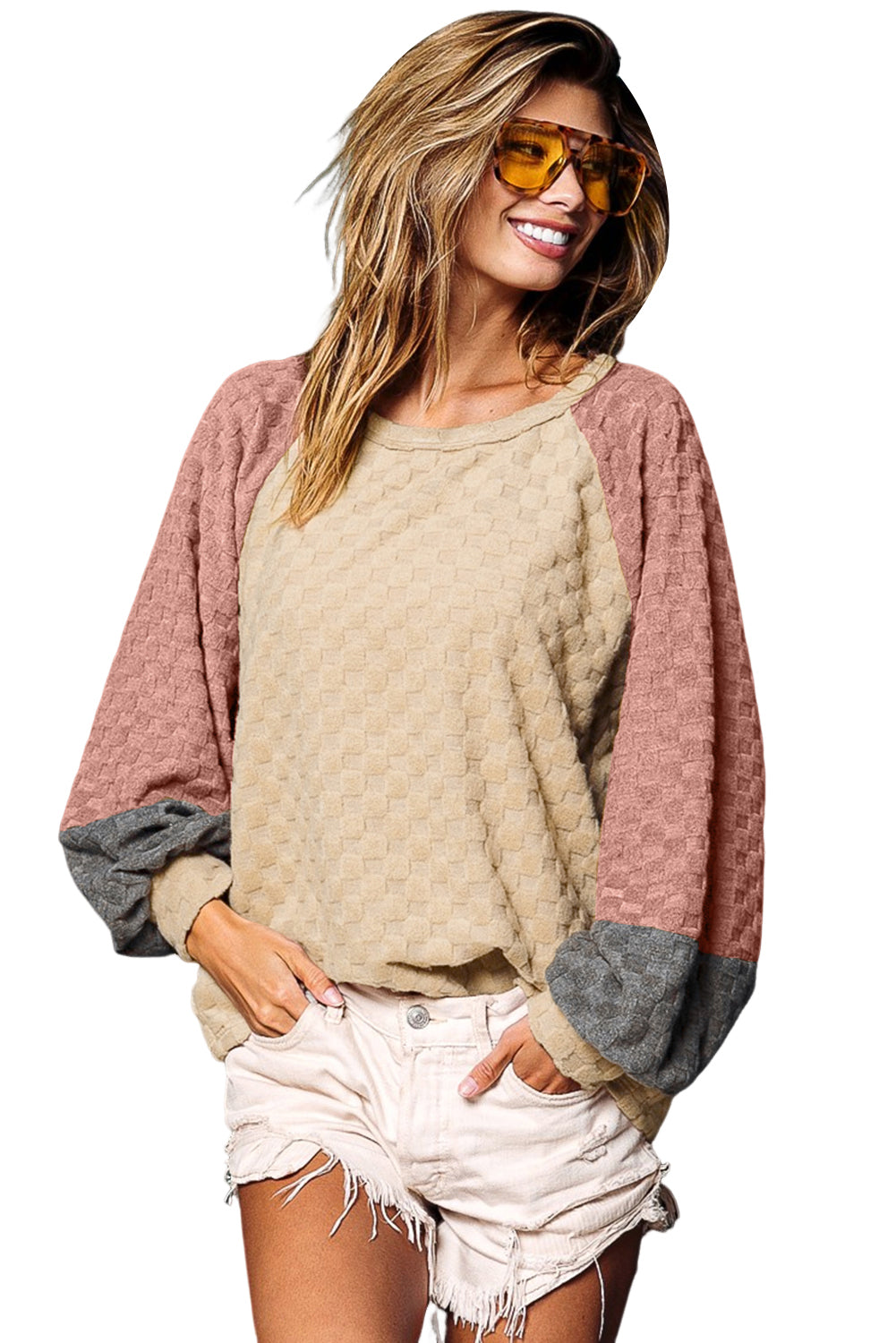 Parchment Colorblock Raglan Sleeve Textured Knit Top - SELFTRITSS