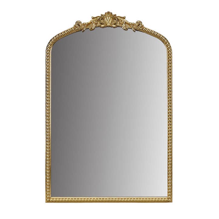 Transitional Beaded Arch Wall Decor Mirror, Gold