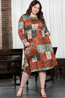 Green Printed Multicolor Western Checkered Plus Size Swing Dress - SELFTRITSS