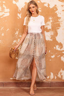 Apricot Boho Flower Print Smocked Waist Button Slit Maxi Skirt - SELFTRITSS