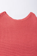 Red Clay Solid Loose Knit Short Dolman Sleeve Sweater - SELFTRITSS   