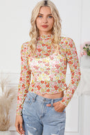 Multicolor Floral Lettuce Hem Long Sleeve Top - SELFTRITSS