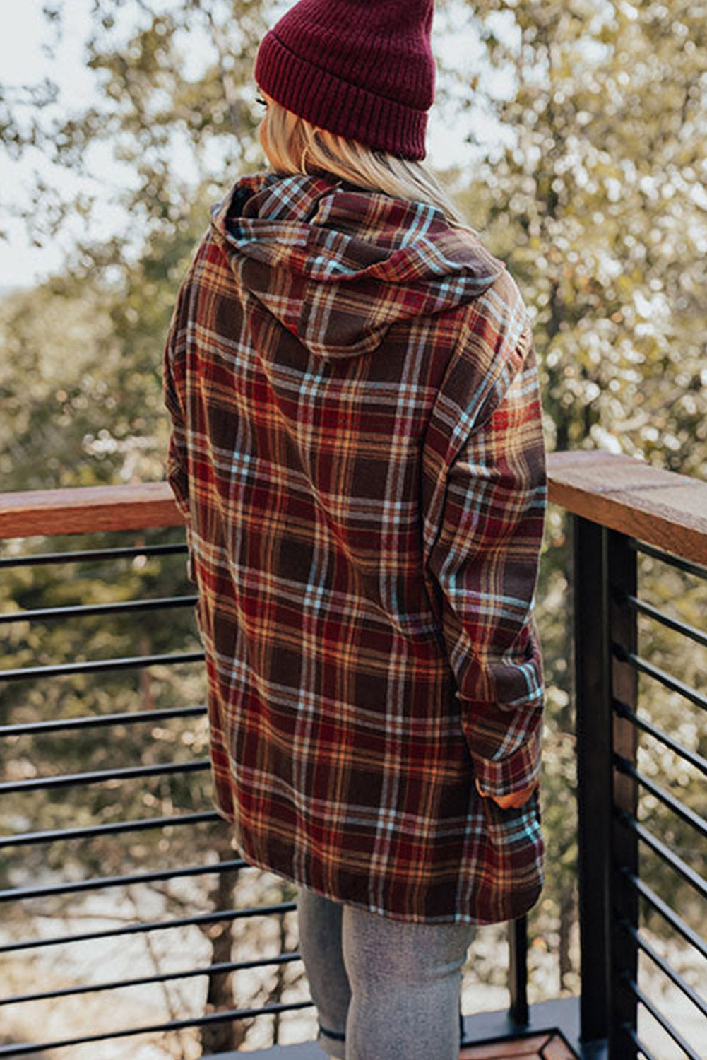 Fiery Red Plus Size Plaid Kangaroo Pocket Drawstring Hoodie - SELFTRITSS   