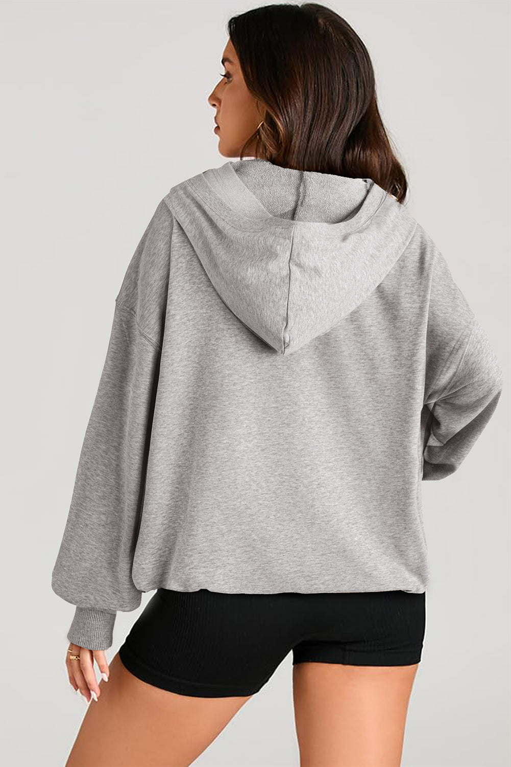 Pocketed Half Zip Long Sleeve Hoodie - SELFTRITSS   