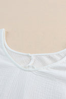 White Relaxed V Neck Blouse and Drawstring Raw Hem Shorts Set - SELFTRITSS