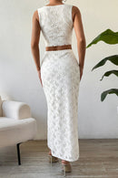 Lace Round Neck Top and Slit Skirt Set - SELFTRITSS   