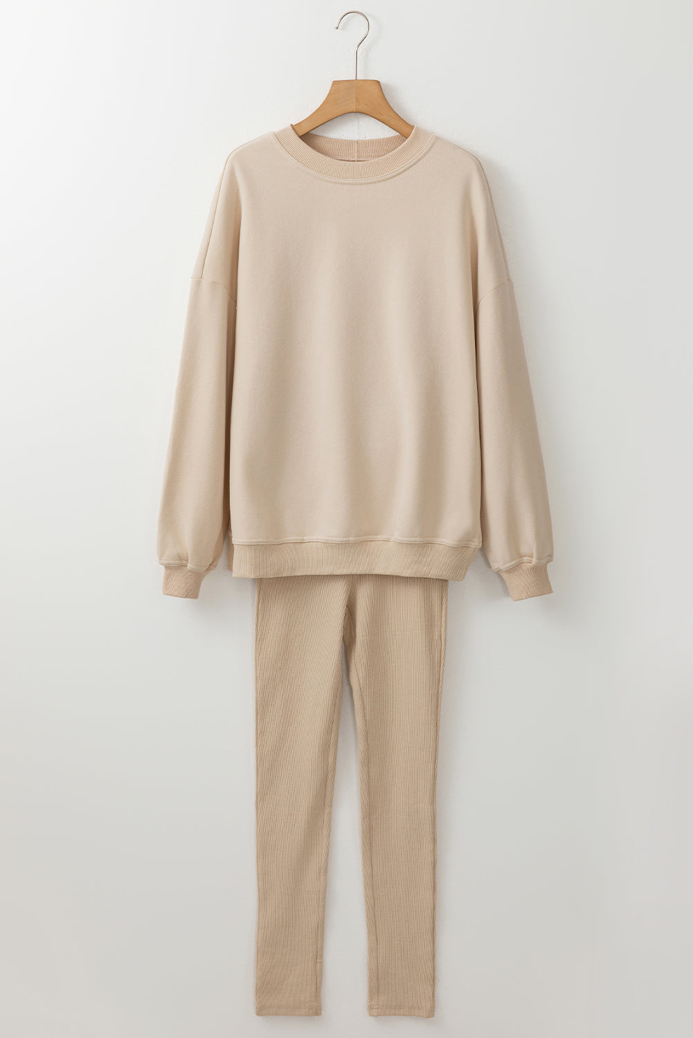 Beige Solid Sweatshirt and Leggings Two Piece Set - SELFTRITSS   