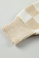 Flaxen Checkered Print Drop Shoulder Sweater - SELFTRITSS