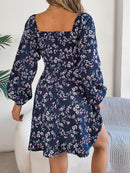 Women's Casual Floral Print Lantern Sleeve Dress - SELFTRITSS   