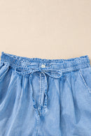 Beau Blue Casual Chambray Drawstring Shorts - SELFTRITSS