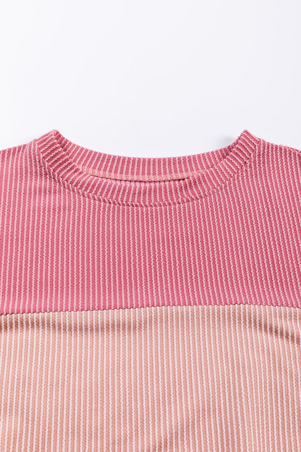 Pink Color Block Long Sleeve Ribbed Loose Top - SELFTRITSS   