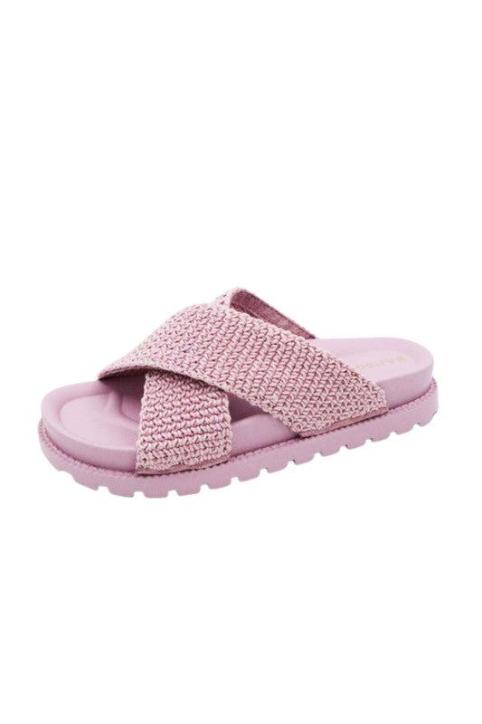 Open Toe Knit Strap Casual Slides - SELFTRITSS