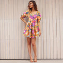 Summer Floral Print V-Neck Lantern-sleeve Dress - SELFTRITSS   