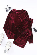 Fiery Red Solid Velvet Two Piece Lounge Set - SELFTRITSS